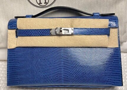 Hermès Kelly Pochette Bleu Saphir Lizard Palladium Hardware - DP for HR (HANDMADE)
