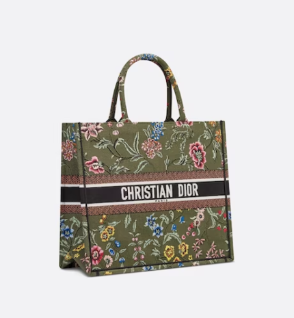 LARGE DIOR BOOK TOTE Green Multicolor Dior Petites Fleurs Embroidery (42 x 35 x 18.5 cm)