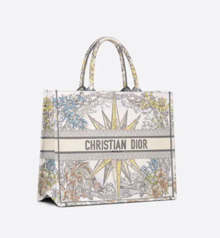 LARGE DIOR BOOK TOTE White Multicolor Rêve d'Infini Embroidery (42 x 35 x 18.5 cm)