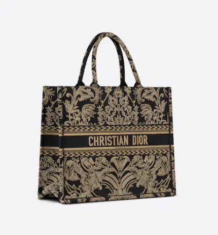 LARGE DIOR BOOK TOTE Black and White Ornamental Cornely-Effect Embroidery (42 x 35 x 18.5 cm)