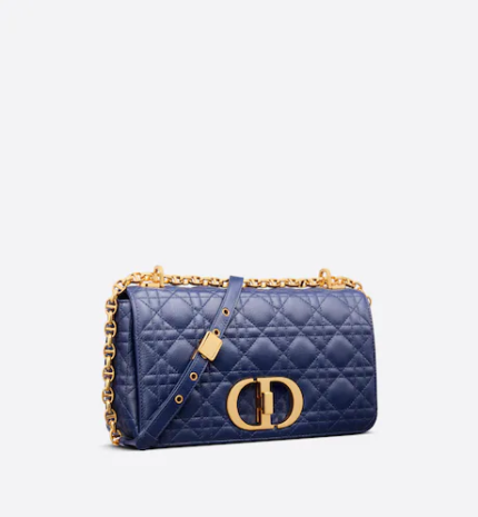 MEDIUM DIOR CARO BAG Royal Blue Supple Cannage Calfskin