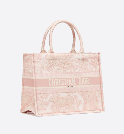 MEDIUM DIOR BOOK TOTE Pink Toile de Jouy Embroidery (36 x 27.5 x 16.5 cm)