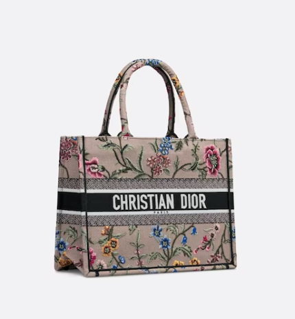 MEDIUM DIOR BOOK TOTE Pink Multicolor Dior Petites Fleurs Embroidery (36 x 27.5 x 16.5 cm)