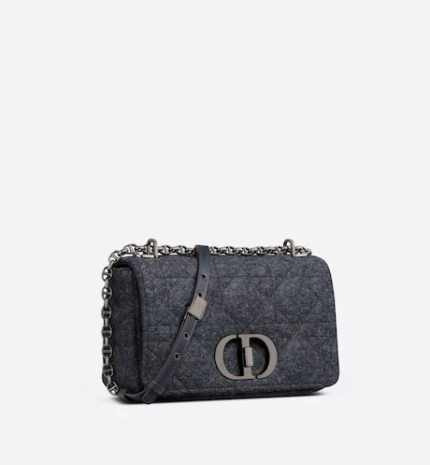 MEDIUM DIOR CARO BAG Navy Blue Macrocannage Felt