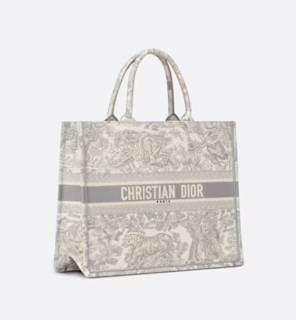 LARGE DIOR BOOK TOTE Gray Toile de Jouy Embroidery (42 x 35 x 18.5 cm)