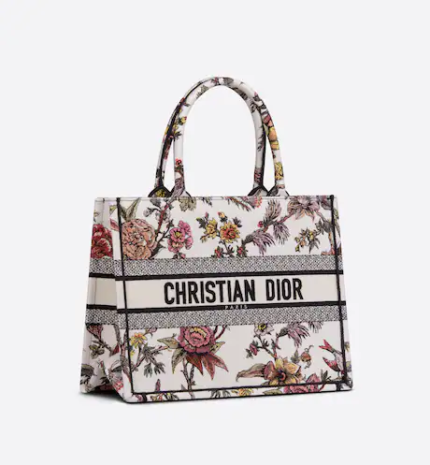 MEDIUM DIOR BOOK TOTE White Multicolor Dior Jardin Botanique Embroidery (36 x 27.5 x 16.5 cm)