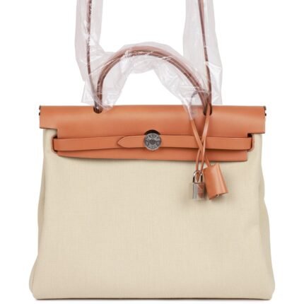 Hermès Herbag Zip PM 31 Beton Toile H Berline Vache Naturel Hunter Palladium Hardware