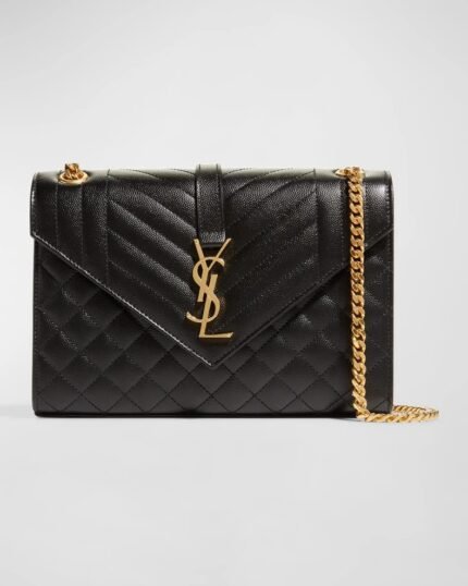 SAINT LAURENT ENVELOPE MEDIUM IN QUILTED GRAIN DE POUDRE EMBOSSED LEATHER
