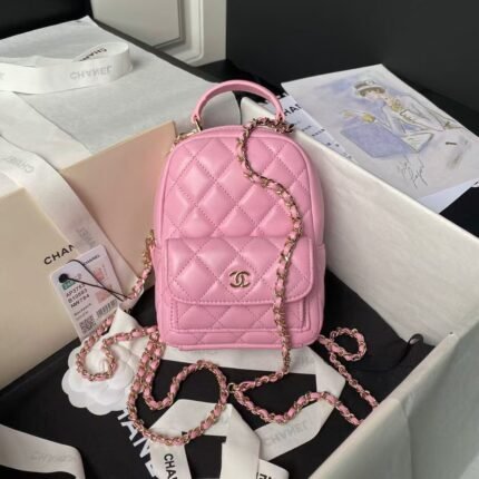 Chanel 24C AP3573 Mini Backpack Lambskin Gold Metal Pink