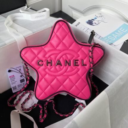 Chanel 24C AS4579 Star Bag Fuchsia and Black Satin Black Metal Hardware