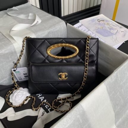 Chanel 24B AS5038 Lambskin Clutch Black