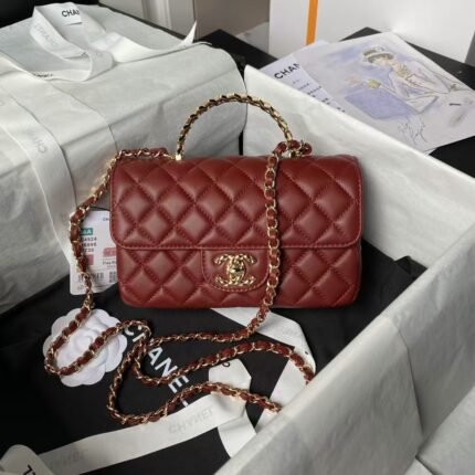Chanel 24A AS4924 Mini Flap Bag With Top Handle Red