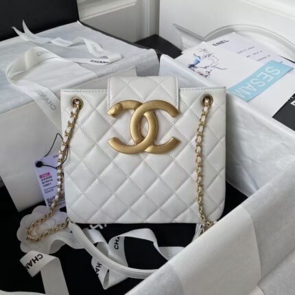 Chanel 24C AS4596 Vintage Logo Quilted Lambskin Shoulder Bag White